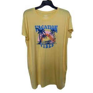 Joyspun Knit Dress Coverup Vacation Vibes Yellow with Palm Trees Womans XL